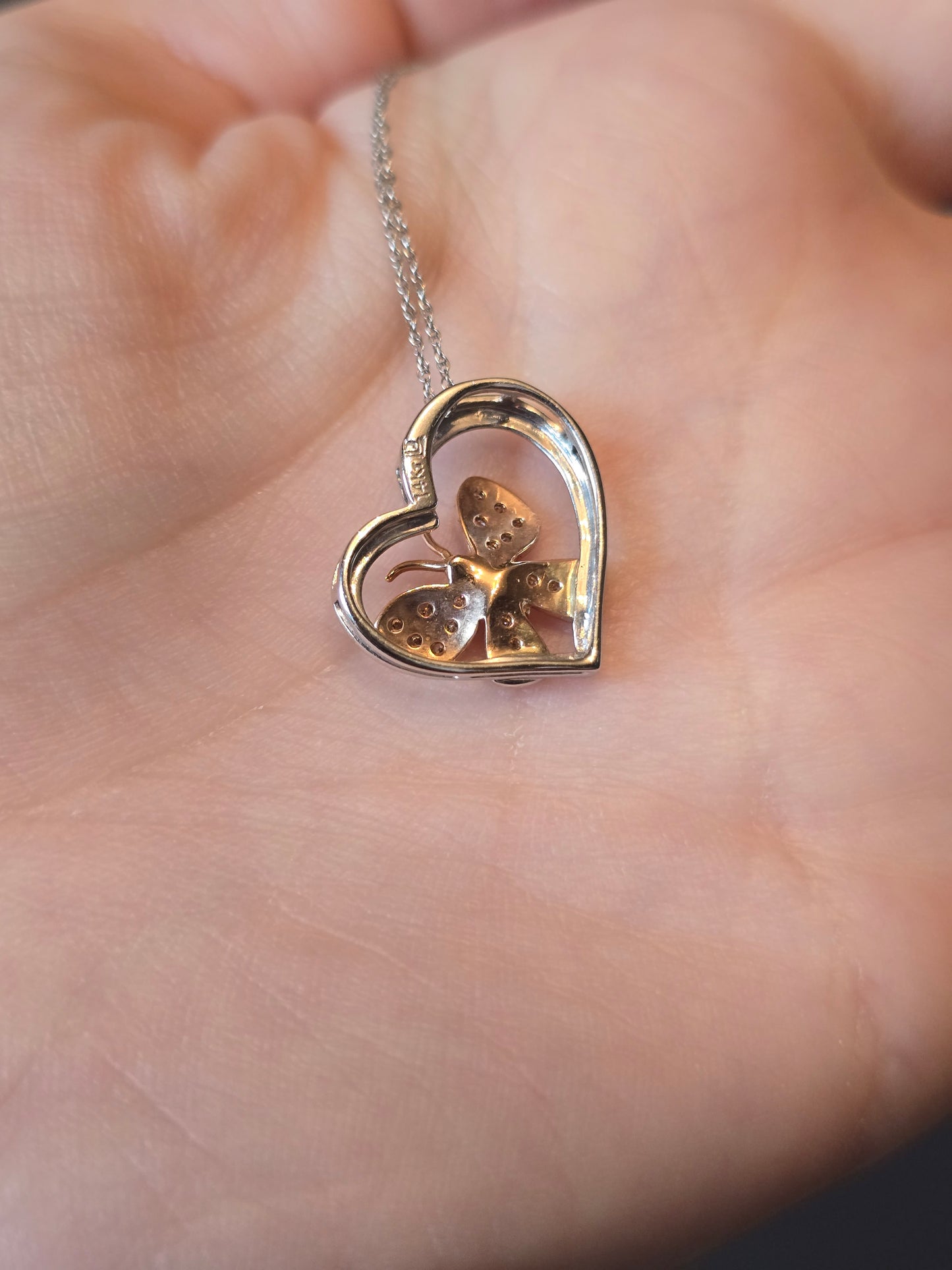 14K White Gold Necklace with Rose Gold Butterfly