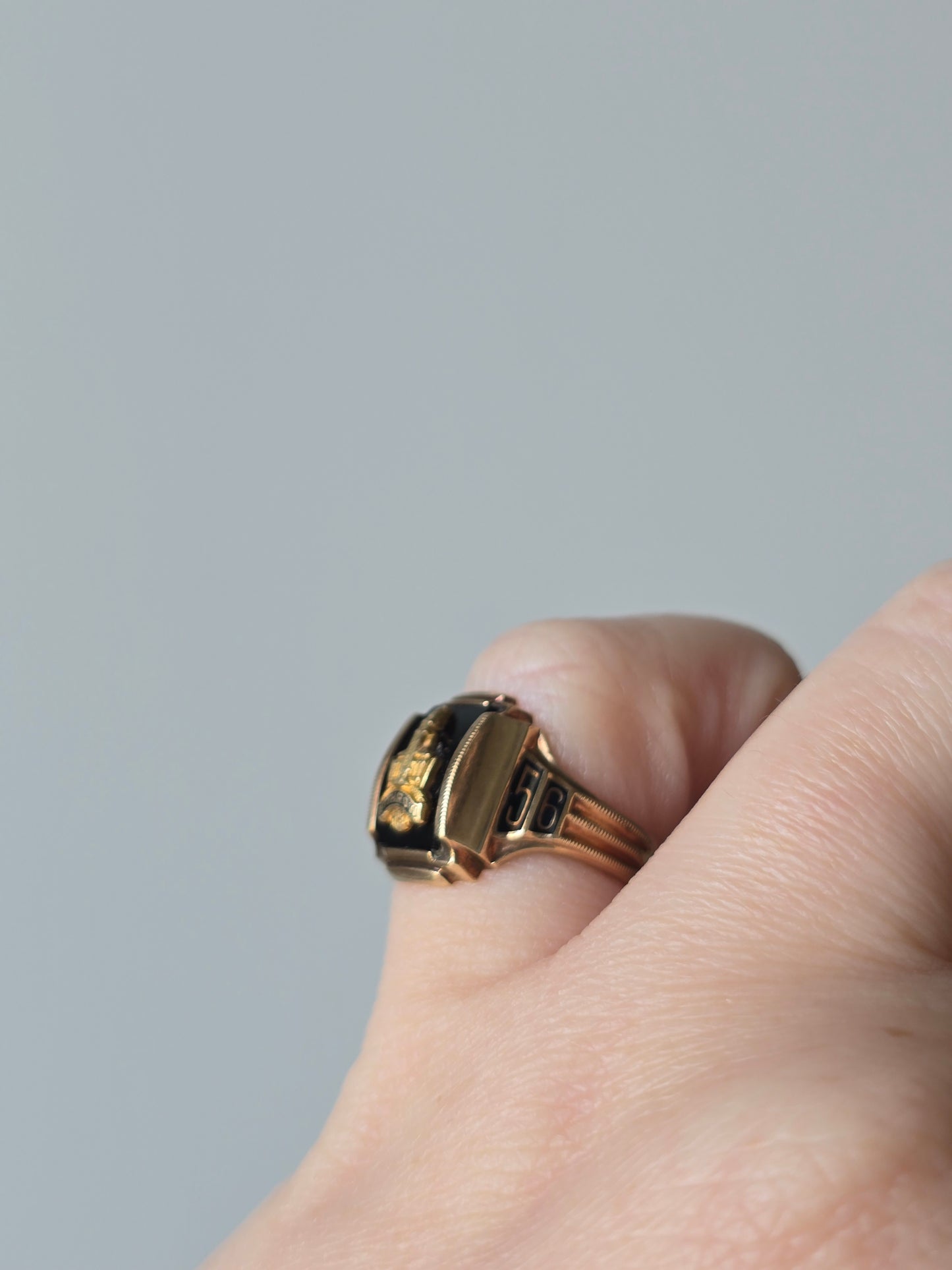1956 10K Rose Gold Black Onyx & Enamel Withrow High School Class Ring