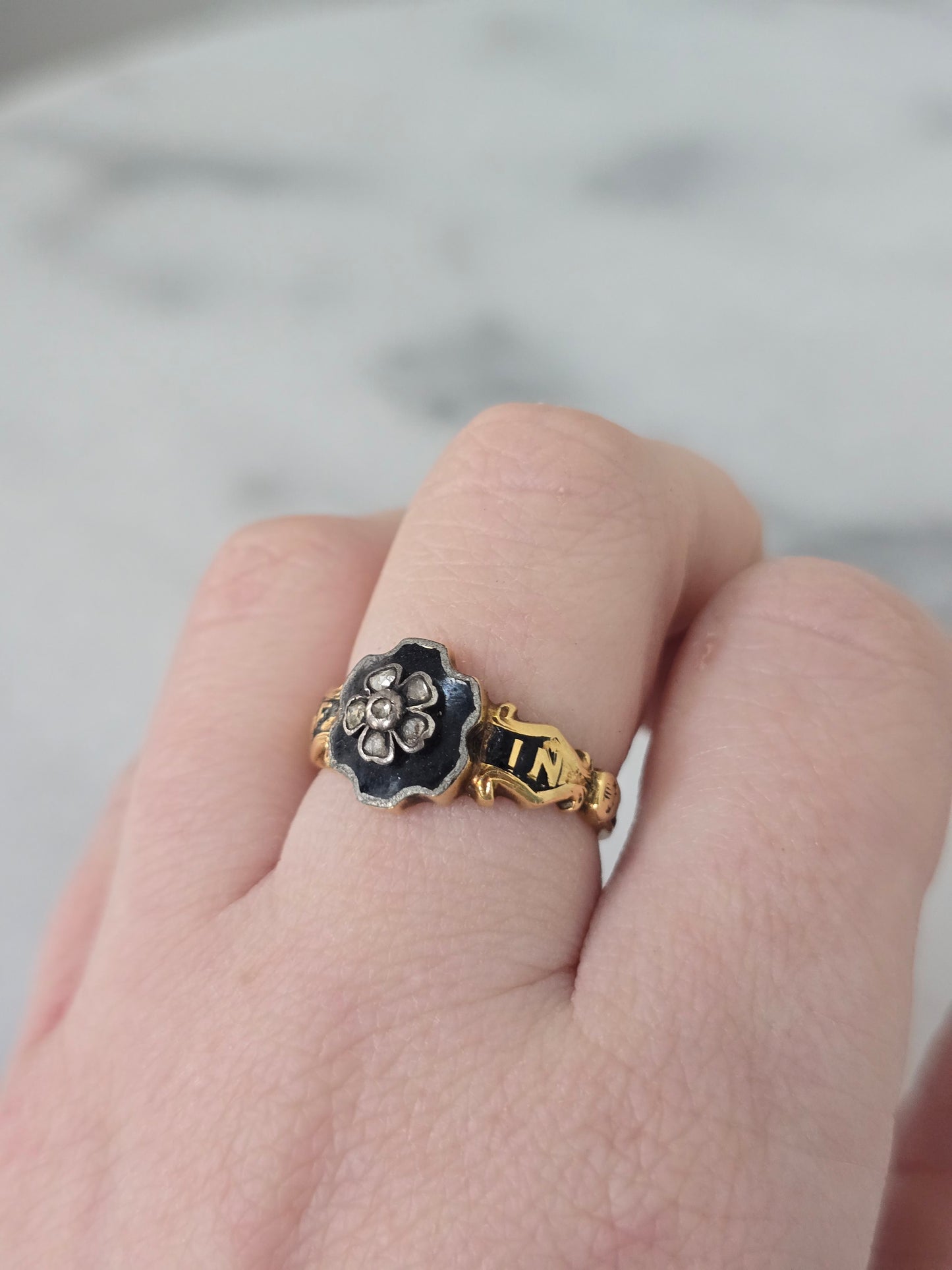 Antique Diamond and Enamel Mourning Ring