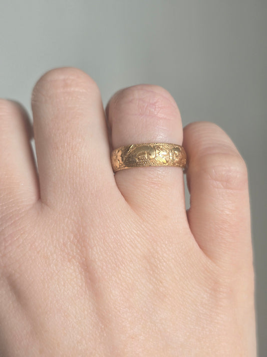 14K Yellow Gold Floral Engraved Band