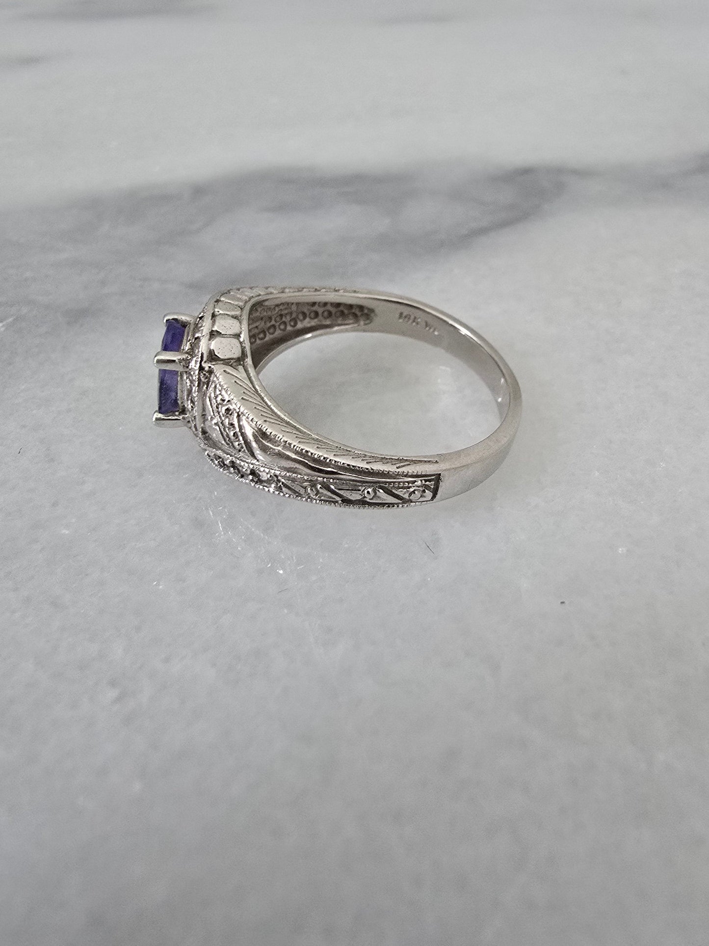 14k White Gold Tanzanite and Diamond Ring