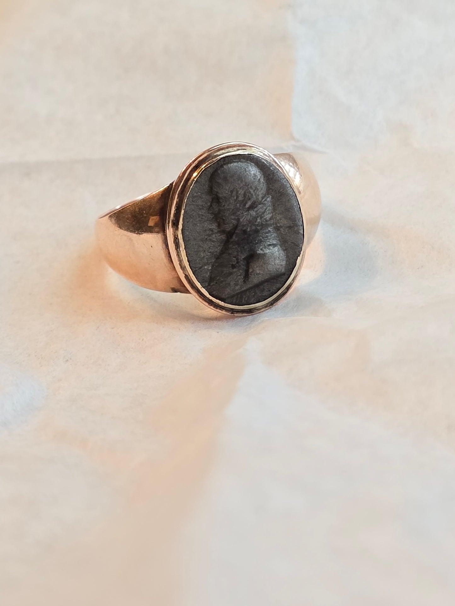 Late Georgian 10K and Iron Cameo Ring of Louis I, Grand Duke of Hesse