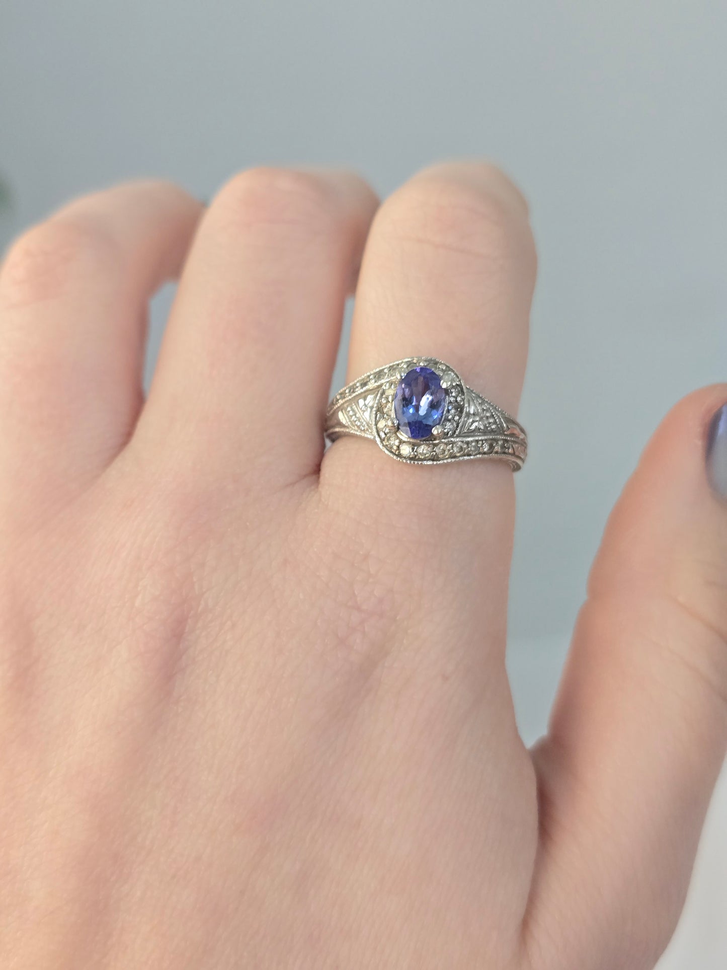 14k White Gold Tanzanite and Diamond Ring