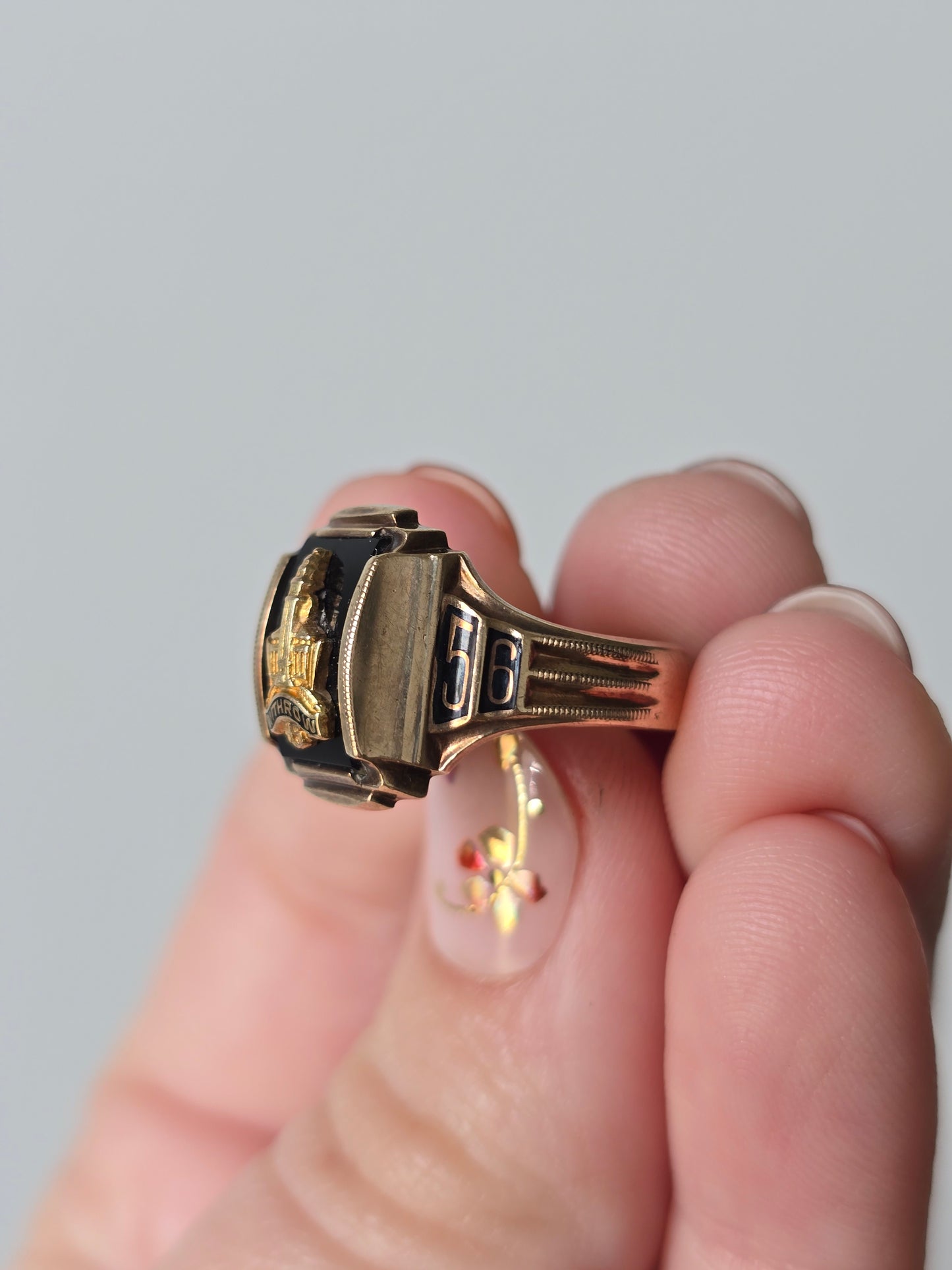 1956 10K Rose Gold Black Onyx & Enamel Withrow High School Class Ring