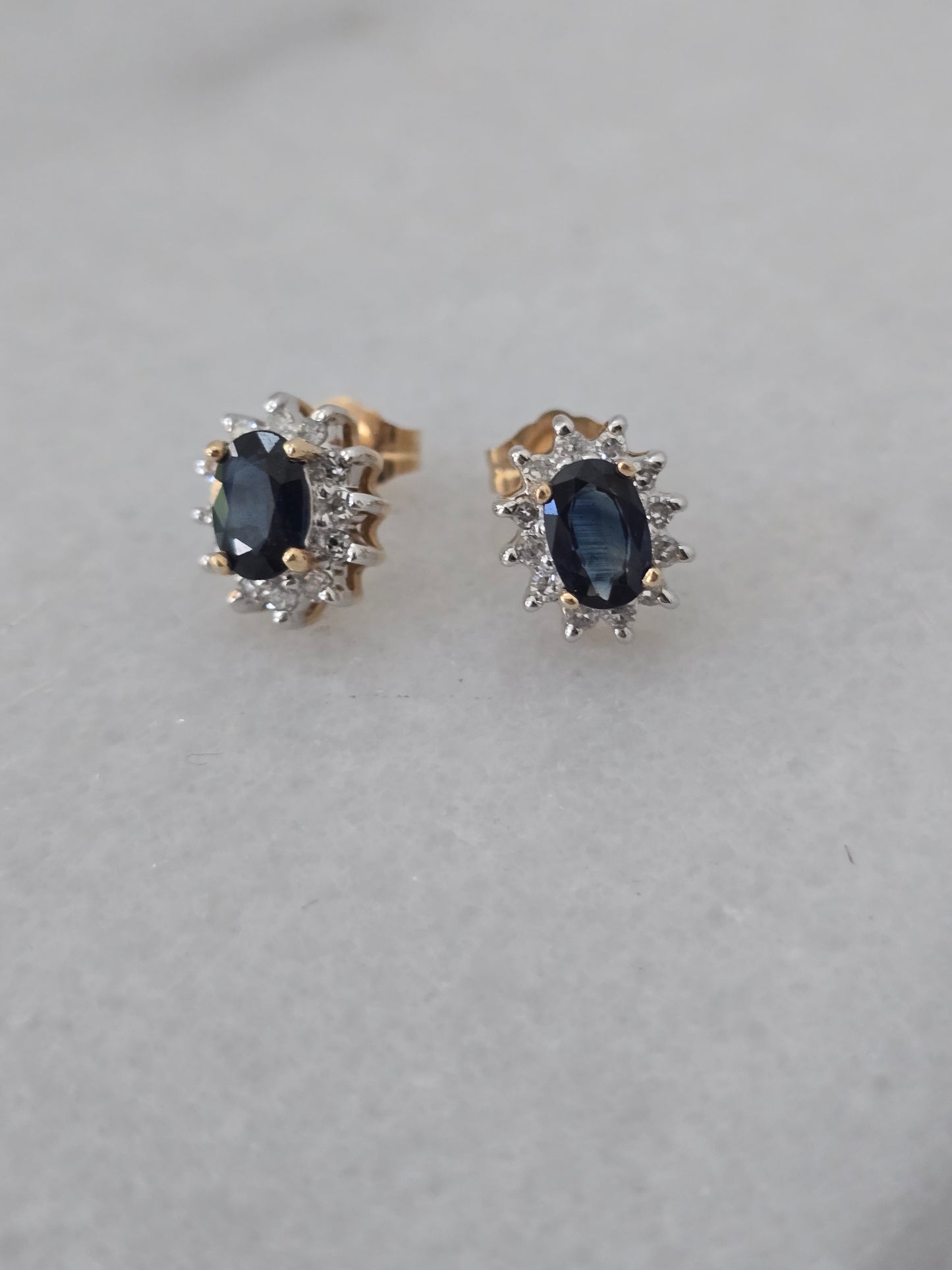14k Yellow Gold Sapphire Diamond Halo Stud Earrings