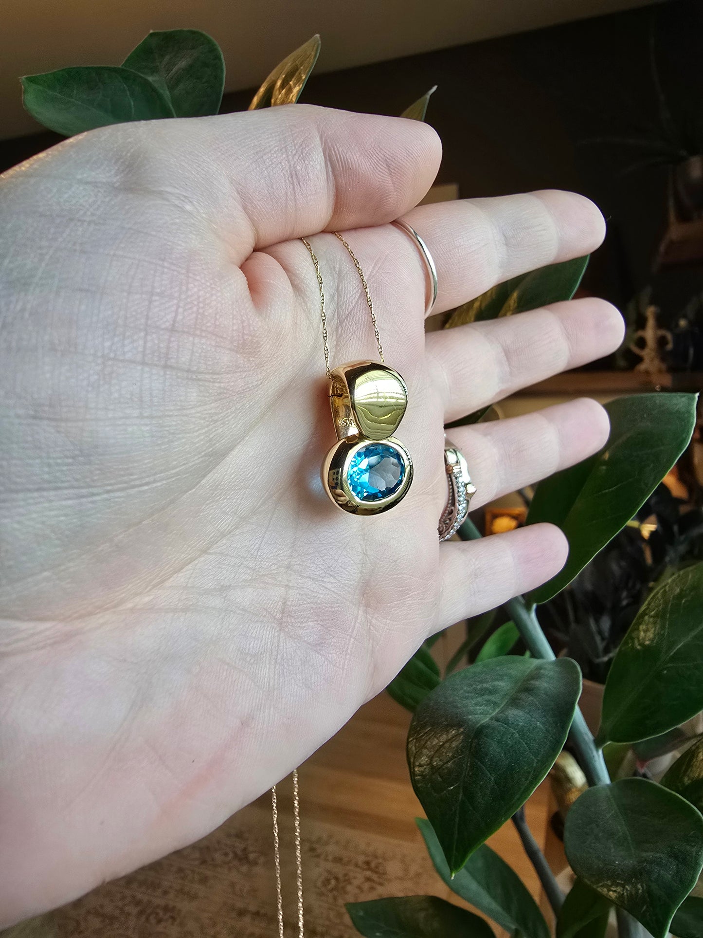 14K Swiss Blue Topaz Enhancer Pendant Necklace