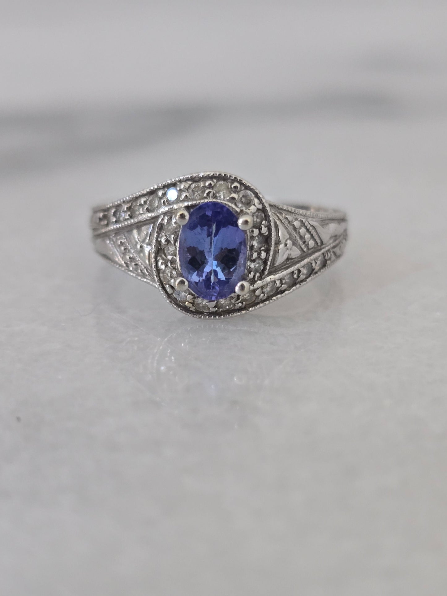 14k White Gold Tanzanite and Diamond Ring