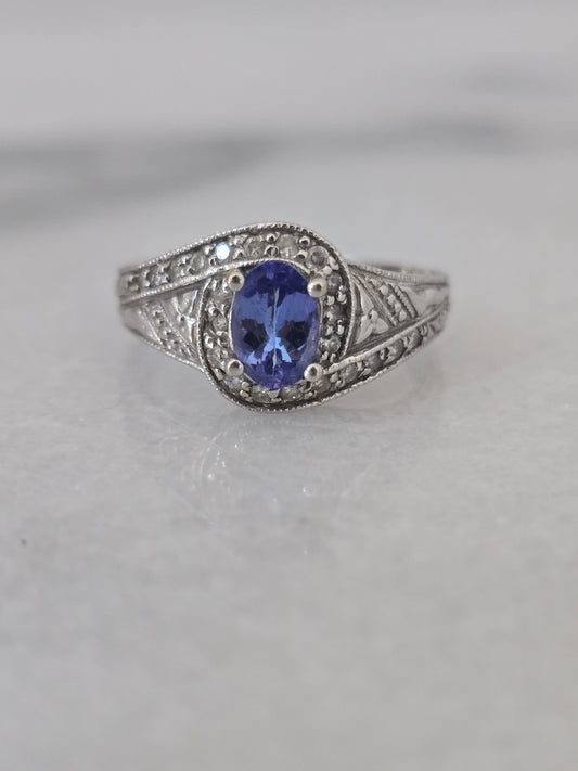 14k White Gold Tanzanite and Diamond Ring