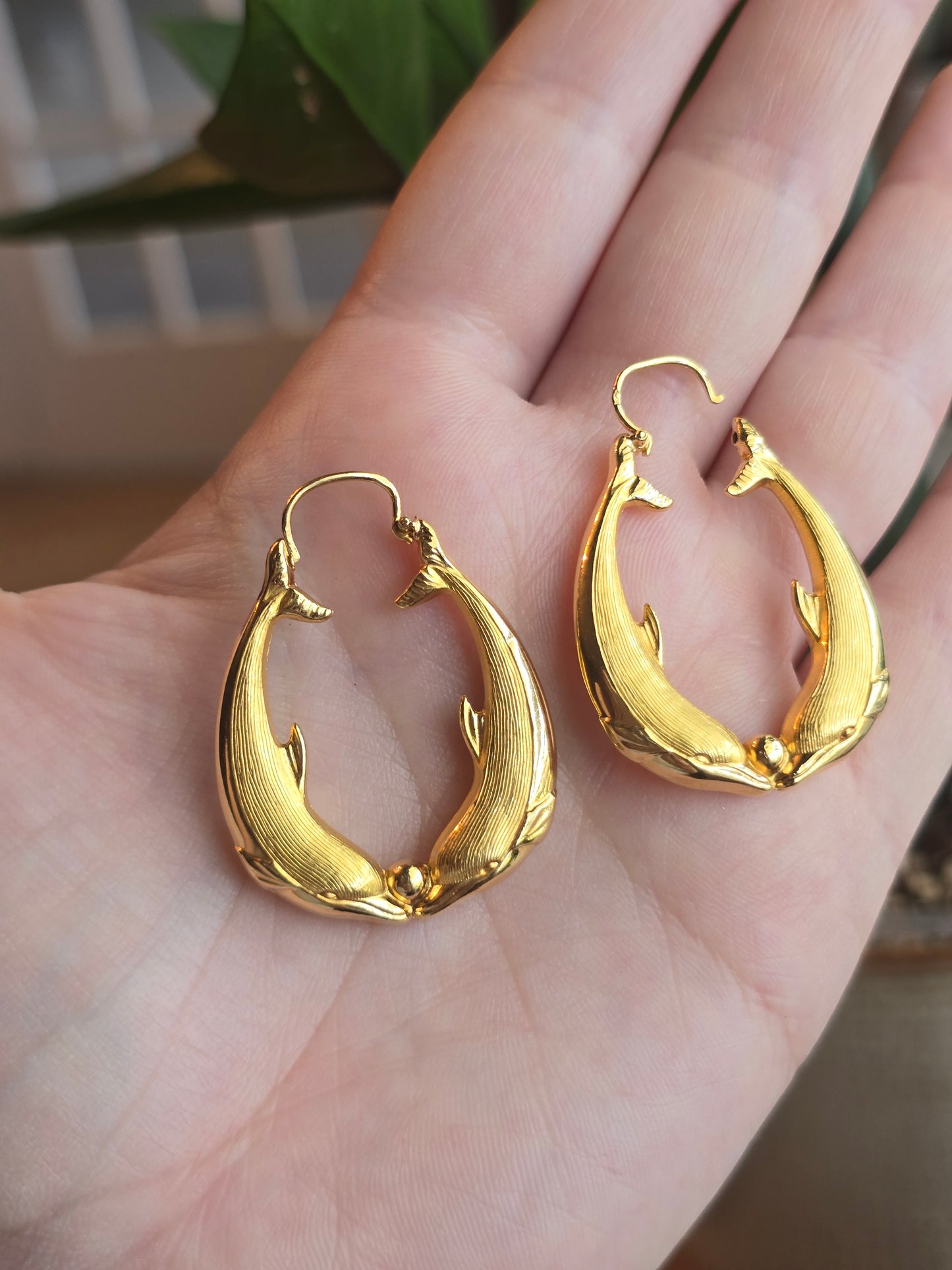 18K Yellow Gold Dolphin Hoops