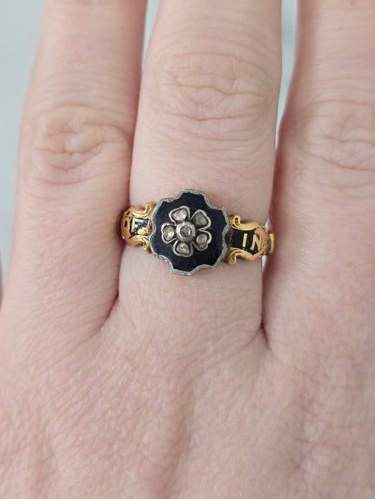 Antique Diamond and Enamel Mourning Ring