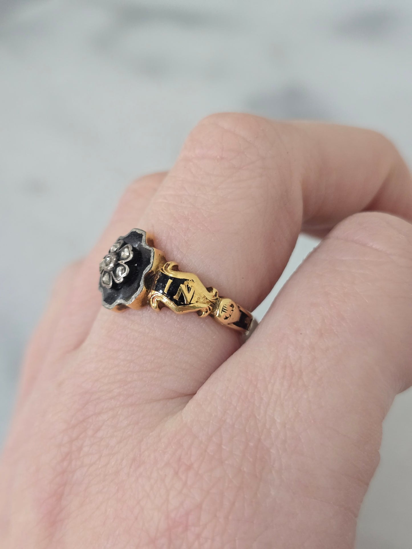 Antique Diamond and Enamel Mourning Ring