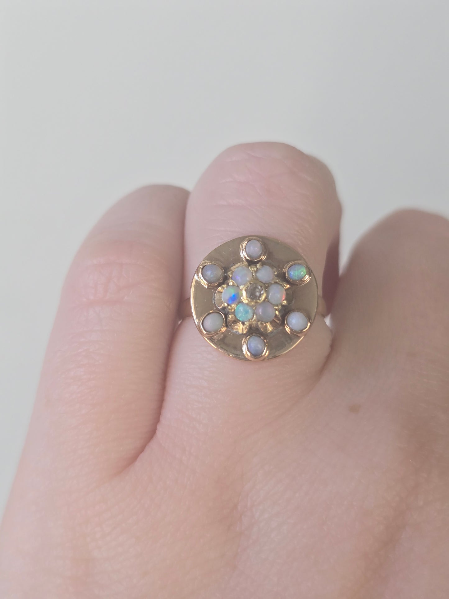 Antique 10K Opal and Diamond Ring