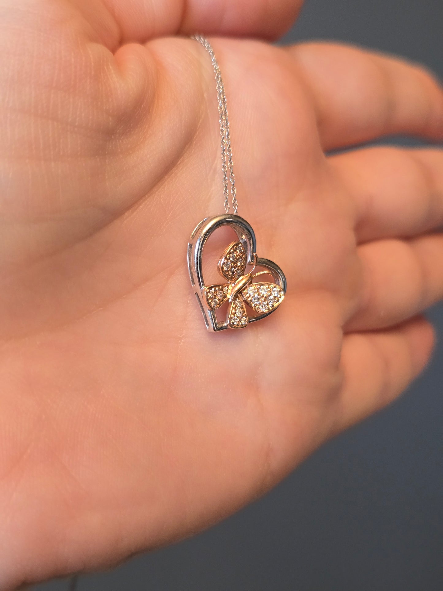 14K White Gold Necklace with Rose Gold Butterfly