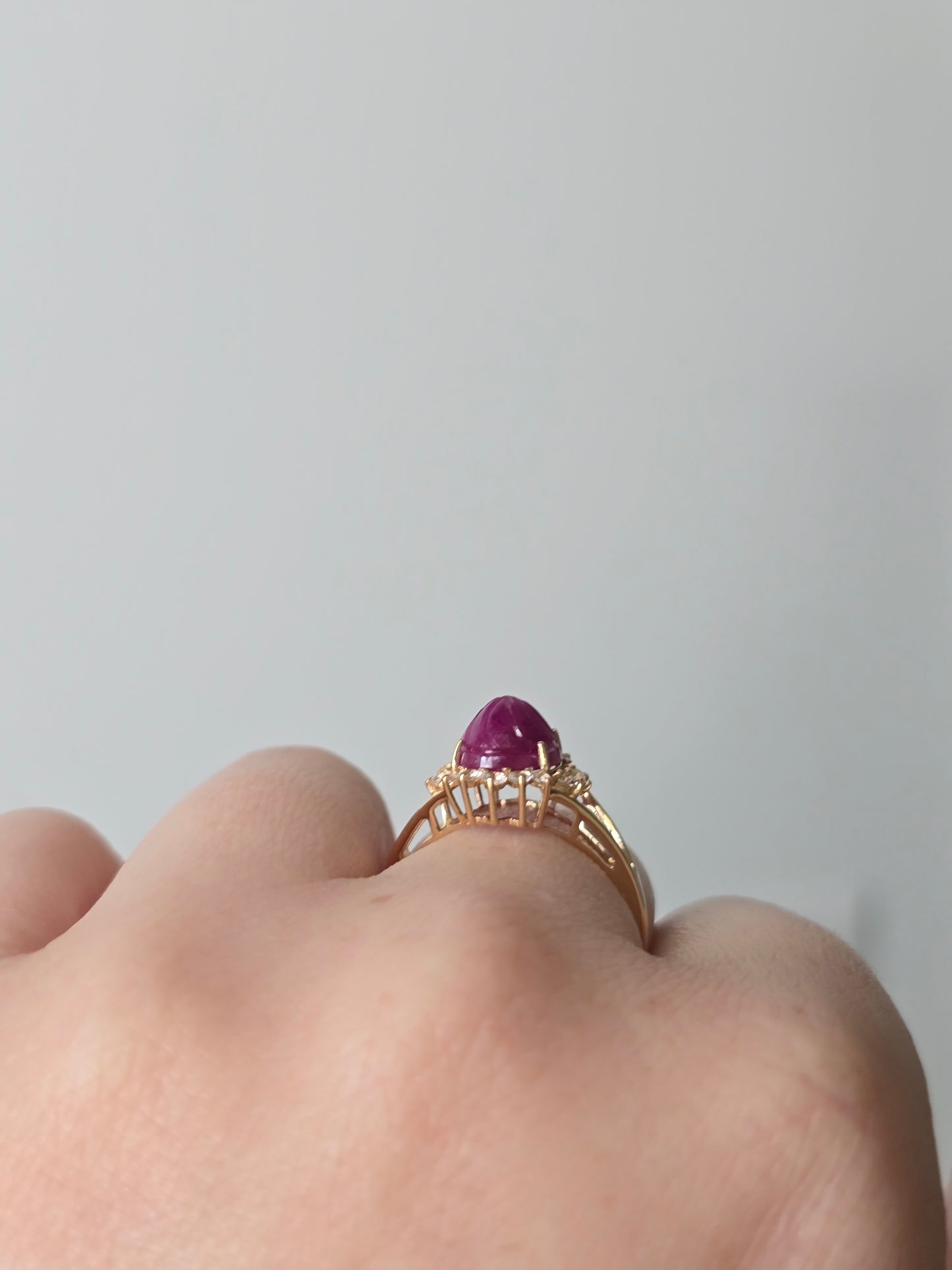 14K Yellow Gold Carved Ruby and White Sapphire Ring