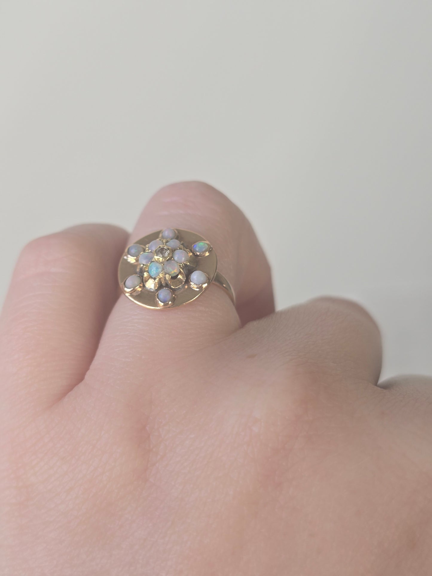 Antique 10K Opal and Diamond Ring