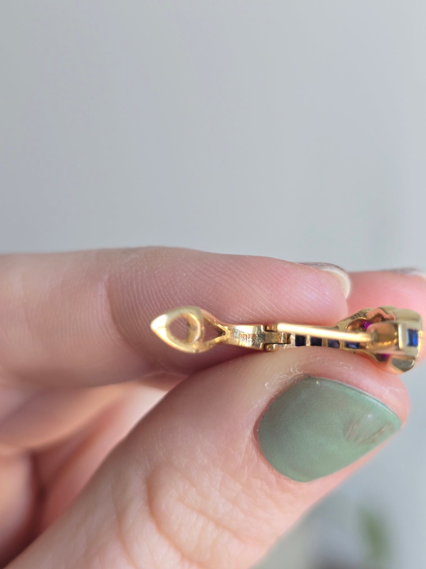 18k Yellow Gold Ruby, Emerald, Sapphire and Diamond Hoop Earrings