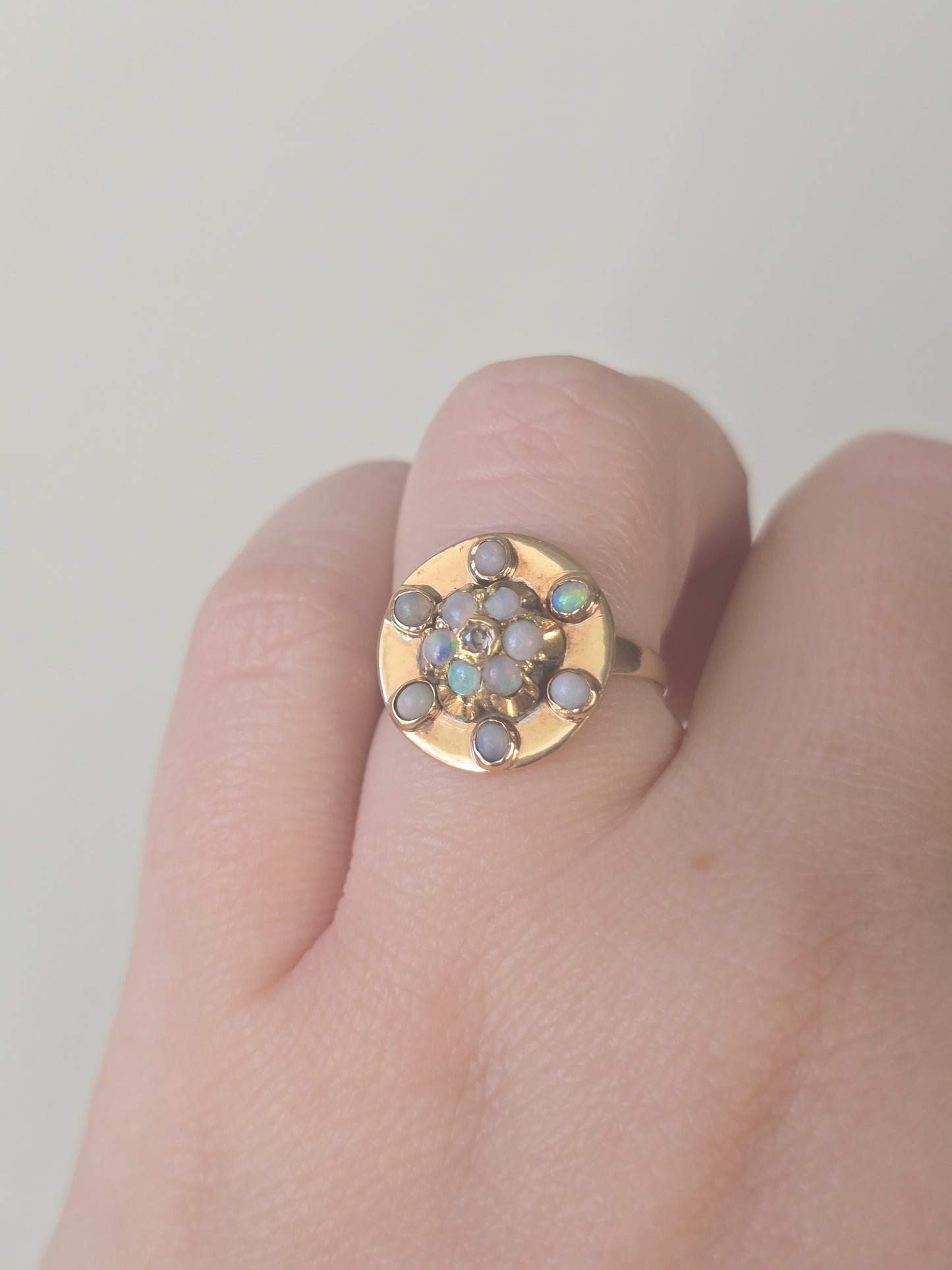Antique 10K Opal and Diamond Ring