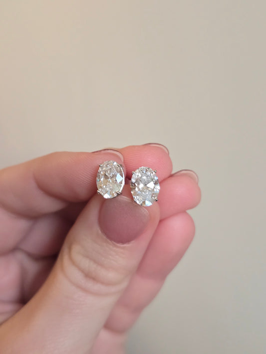 14k White Gold 3.1ct Oval Lab Diamond Studs