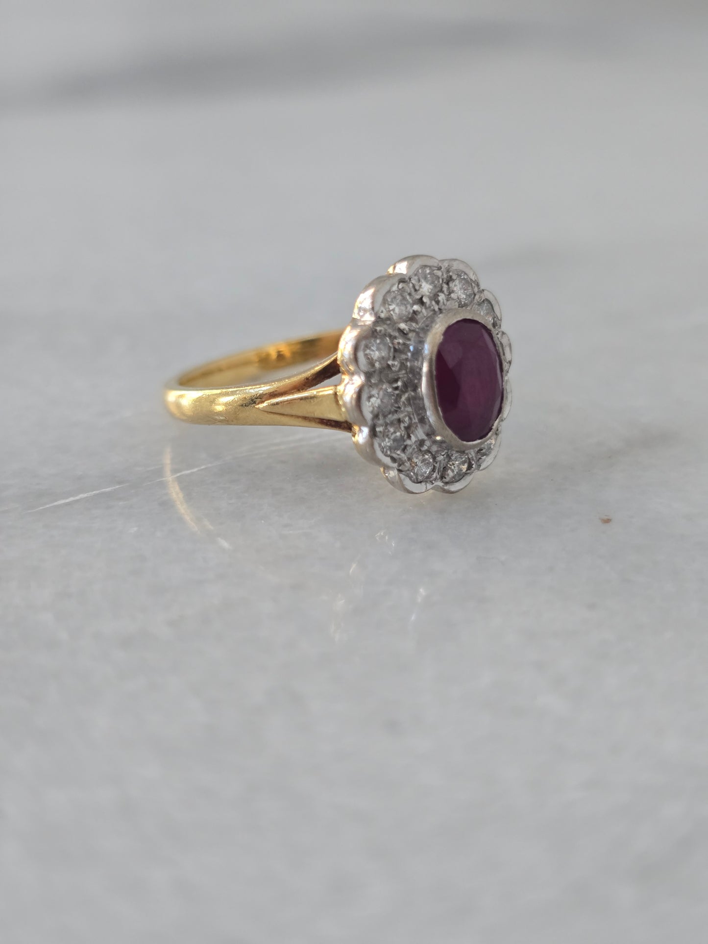 18k Diamond and Ruby Cluster Ring