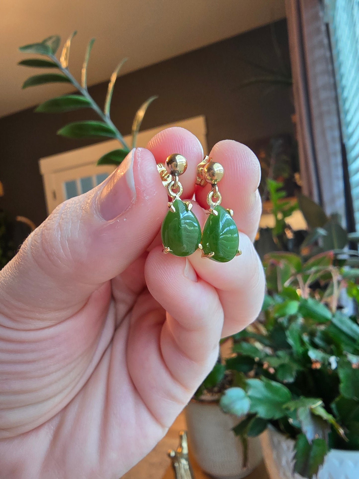 14K Gold and Jadeite Earrings