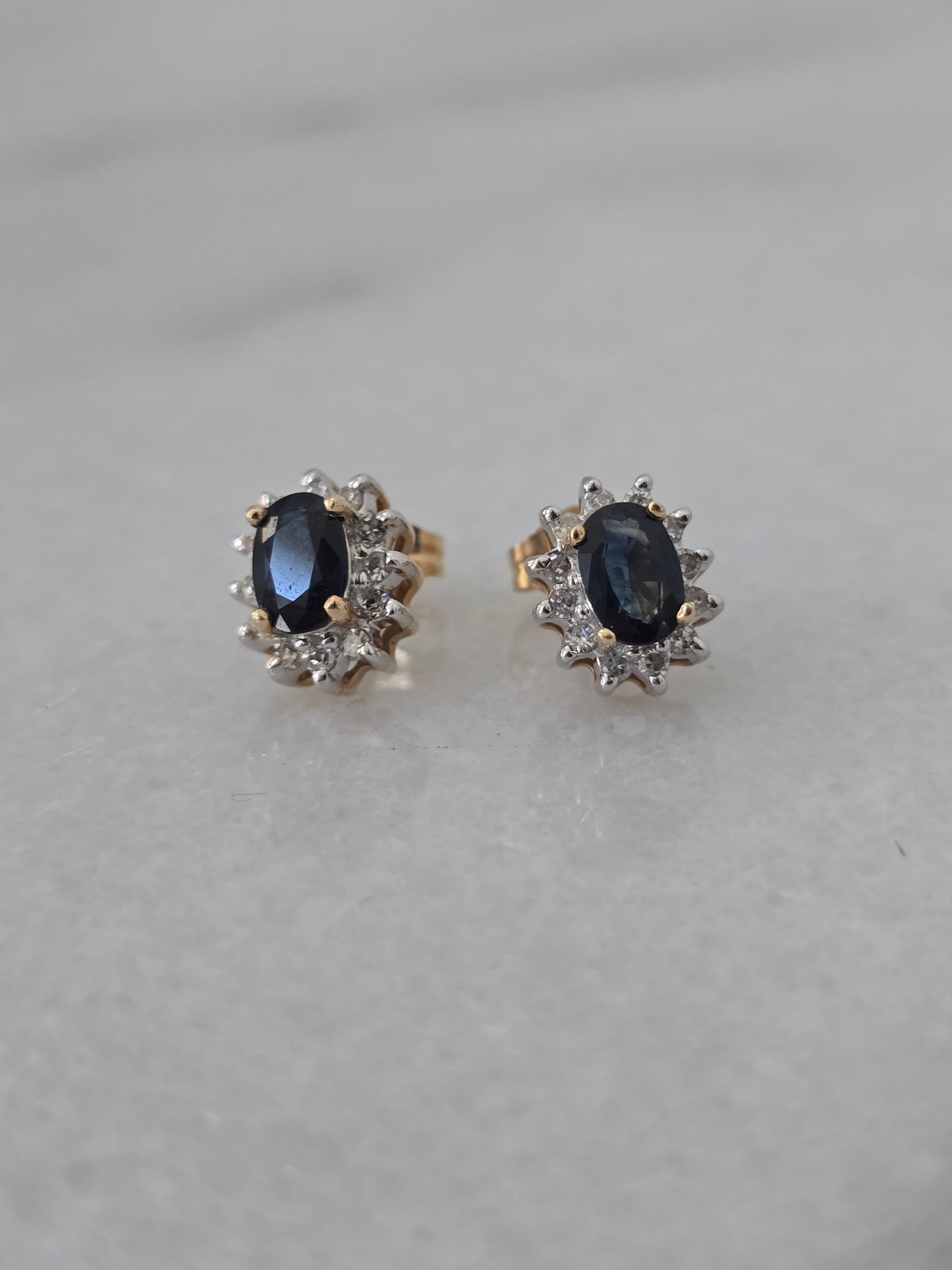 14k Yellow Gold Sapphire Diamond Halo Stud Earrings