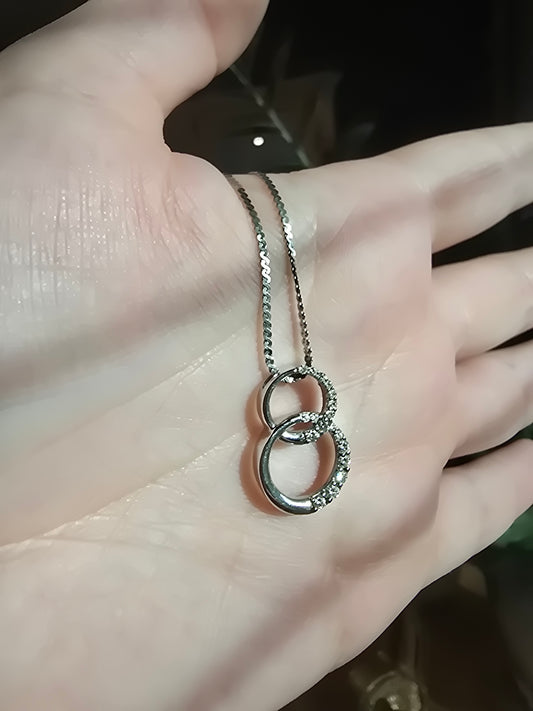 14K White Gold Double Ring Necklace