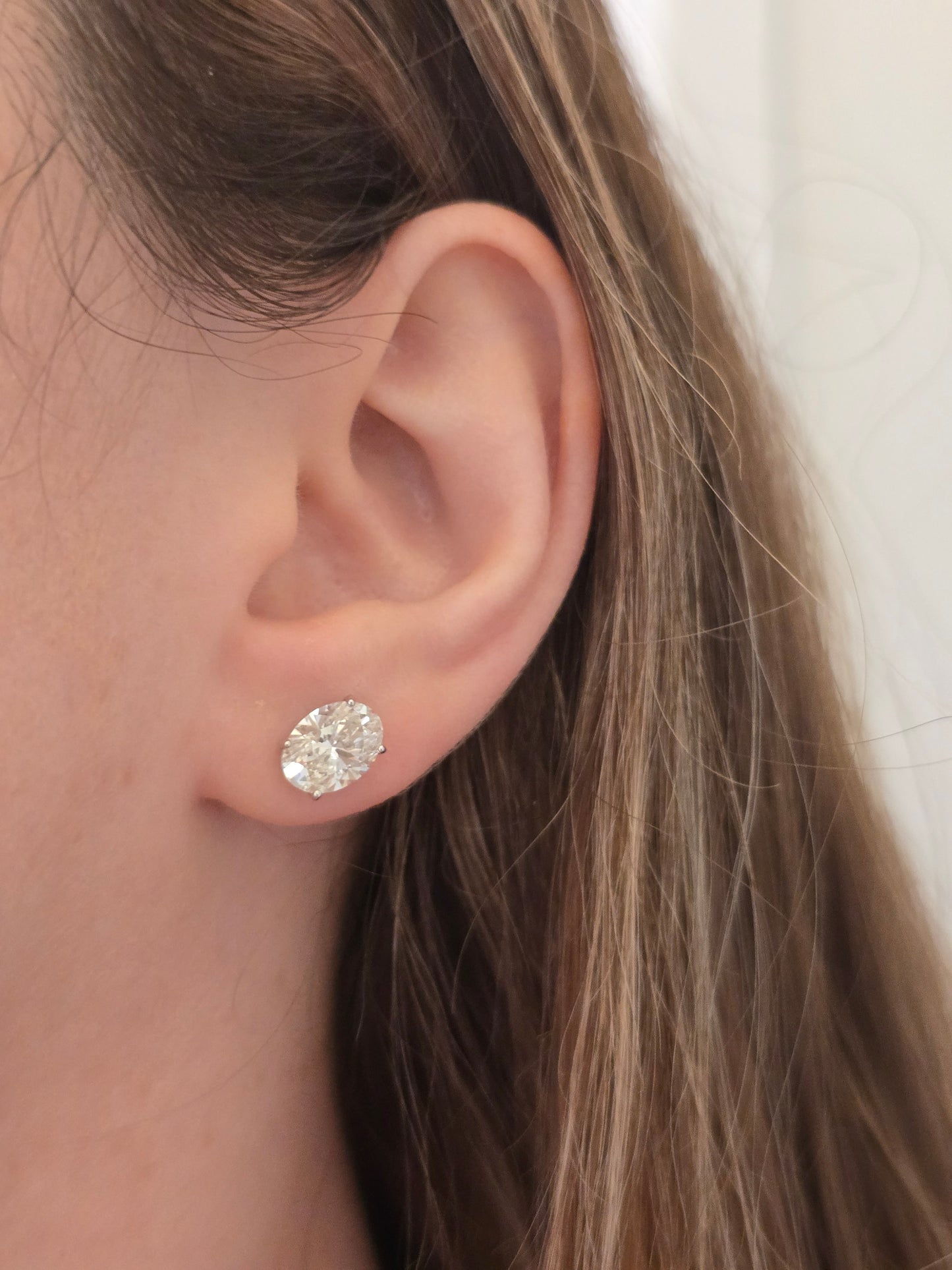 14k White Gold 3.1ct Oval Lab Diamond Studs