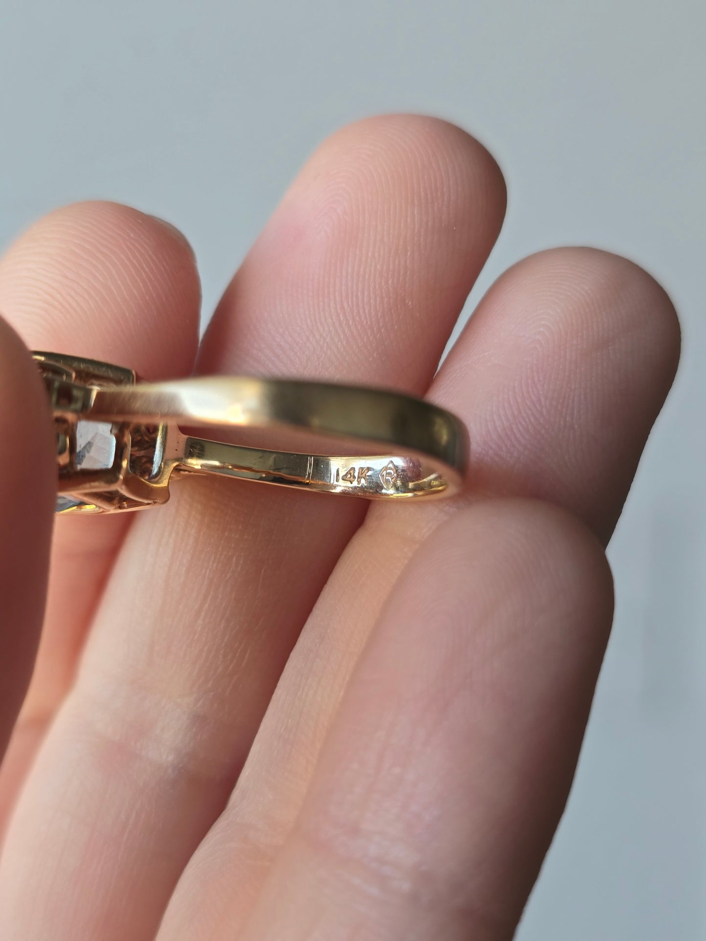 14k Yellow Gold Blue Topaz and Diamond Ring
