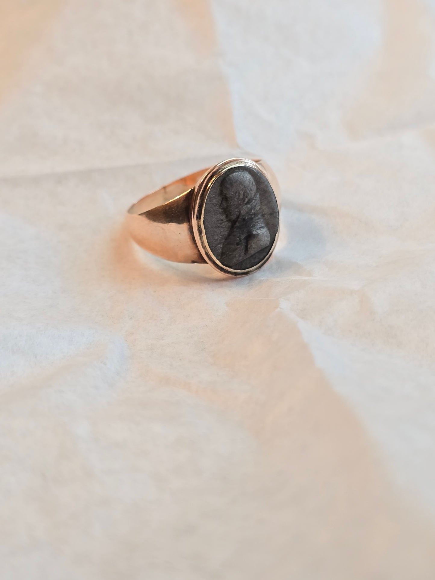 Late Georgian 10K and Iron Cameo Ring of Louis I, Grand Duke of Hesse