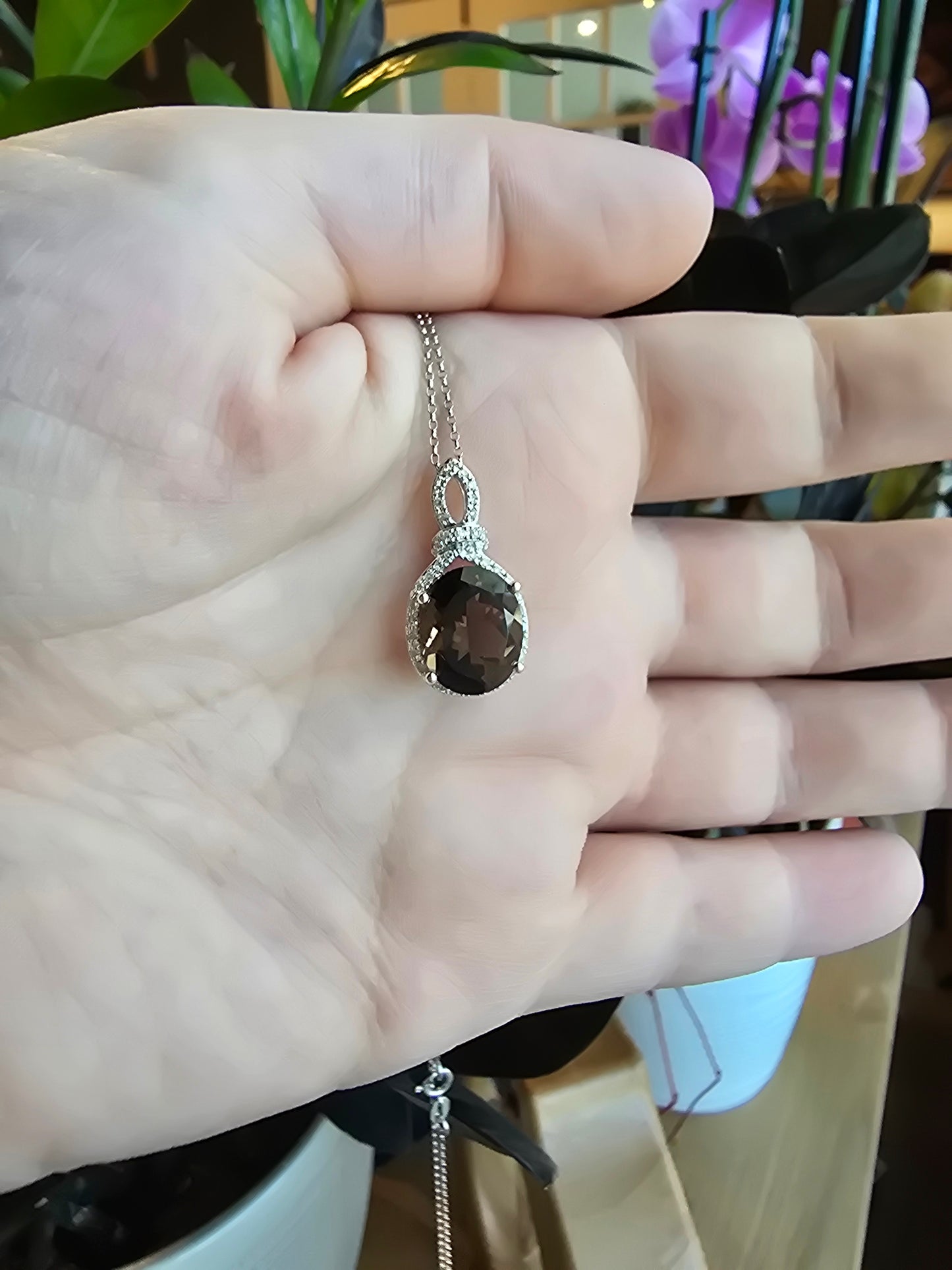 14K Smoky Quartz and Diamond Necklace
