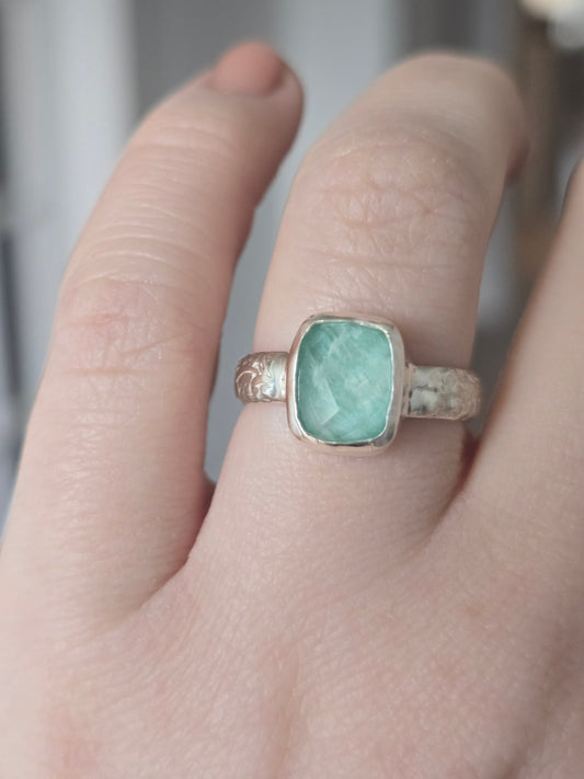 The Jardin Ring - Handcrafted Amazonite Floral Band – Size 7