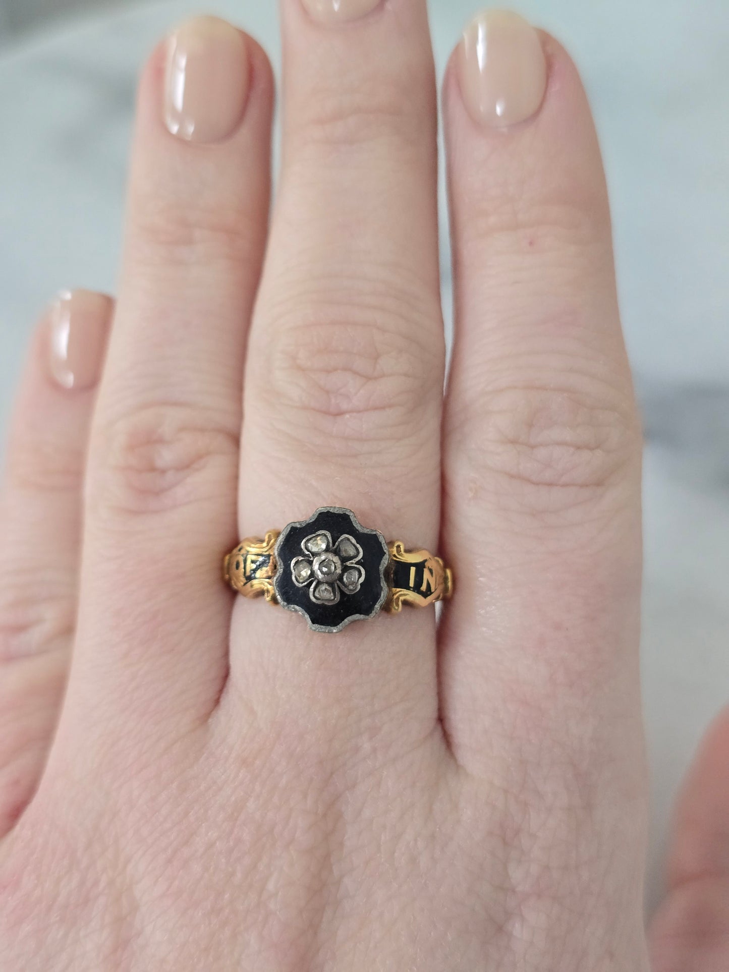 Antique Diamond and Enamel Mourning Ring
