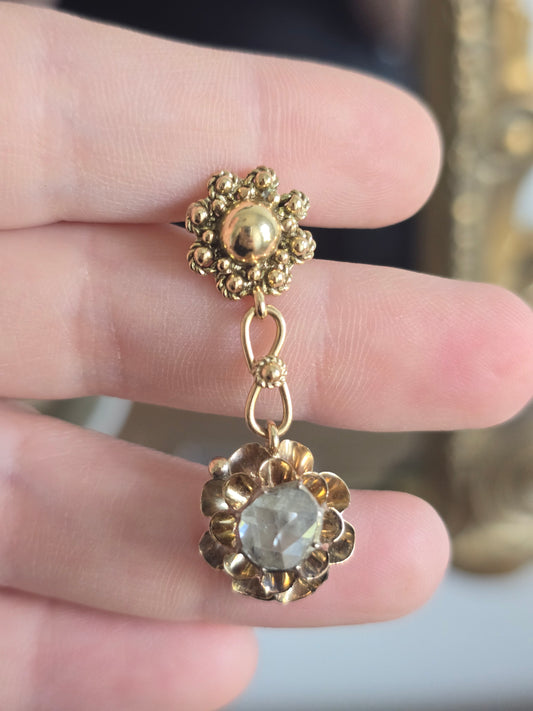 Vintage 14k and 10k Yellow Gold Diamond Earrings