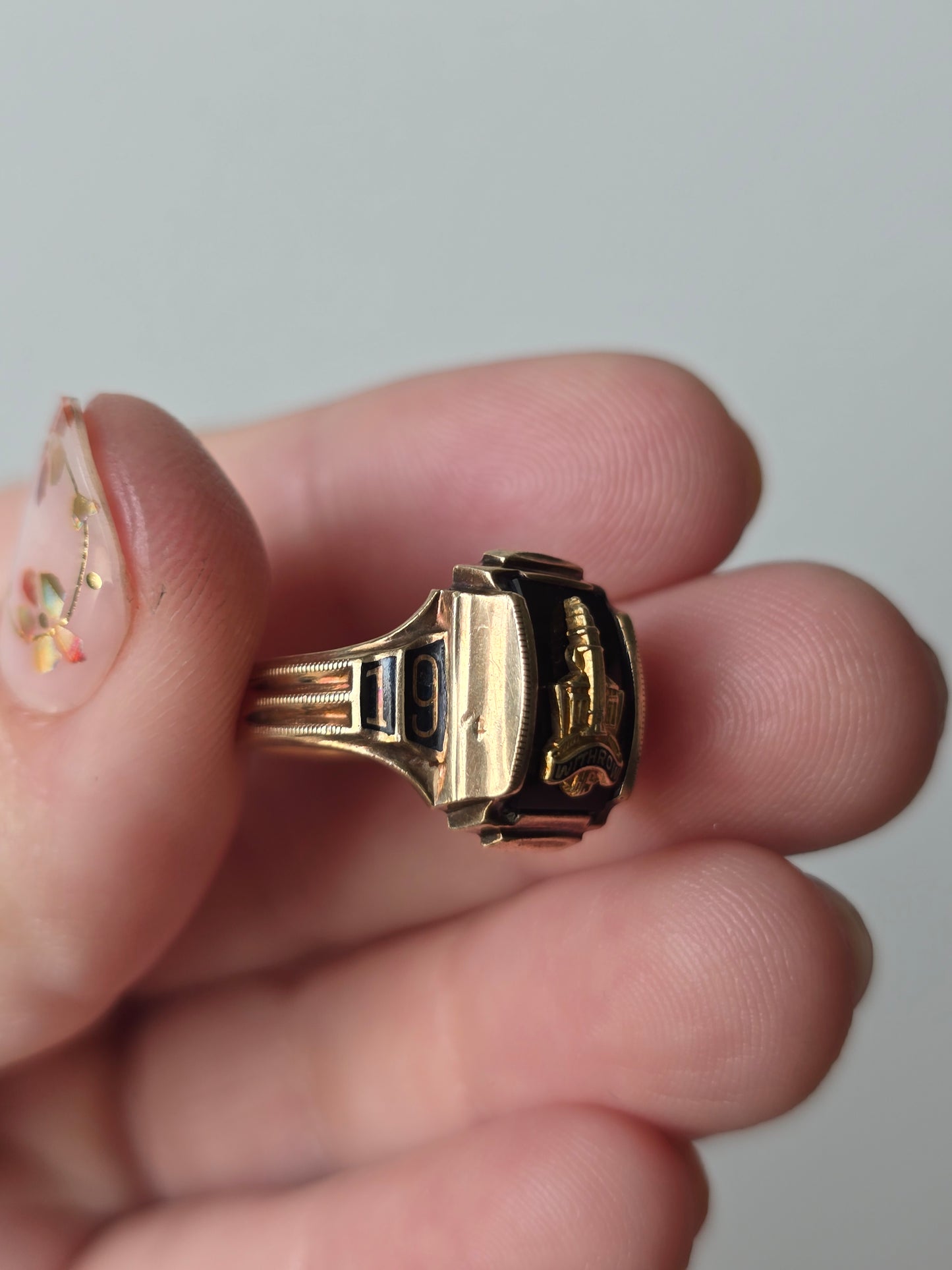 1956 10K Rose Gold Black Onyx & Enamel Withrow High School Class Ring
