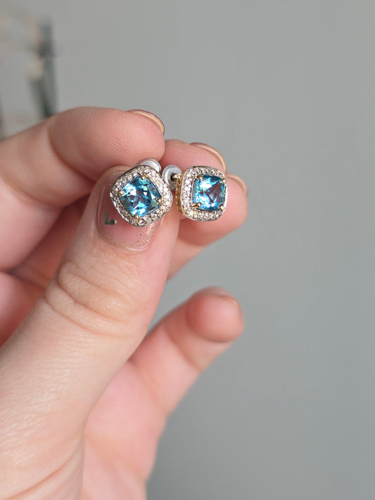 14K Yellow Gold Topaz & Diamond Earrings