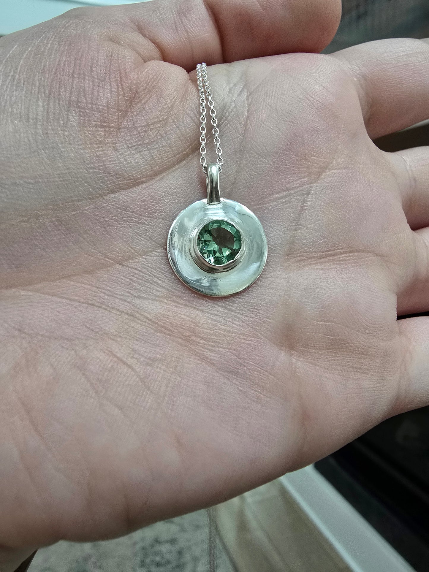 Prasiolite (Green Amethyst) Disc Necklace