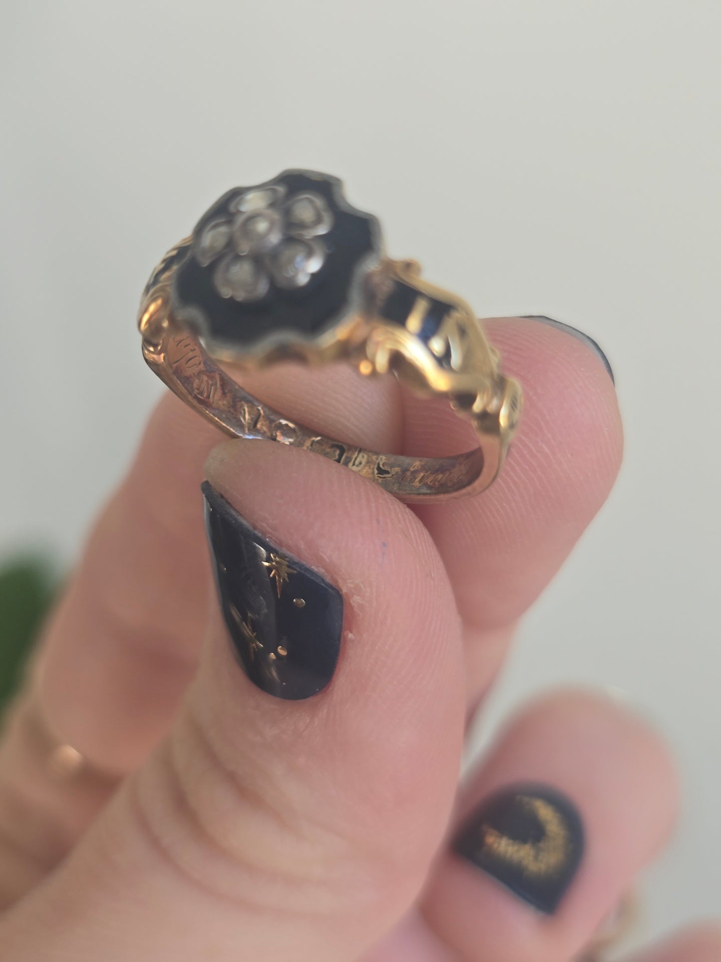 Antique Diamond and Enamel Mourning Ring