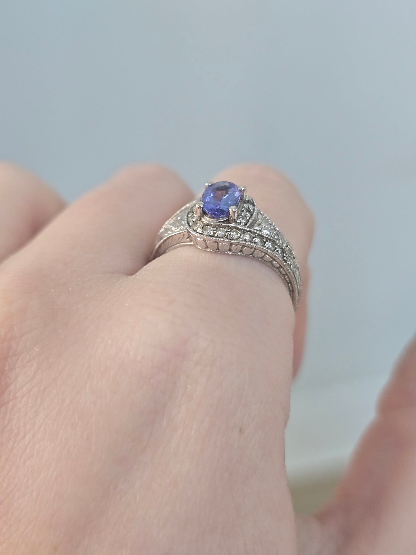 14k White Gold Tanzanite and Diamond Ring