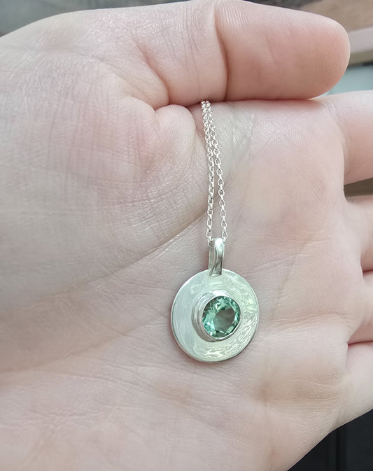 Prasiolite (Green Amethyst) Disc Necklace