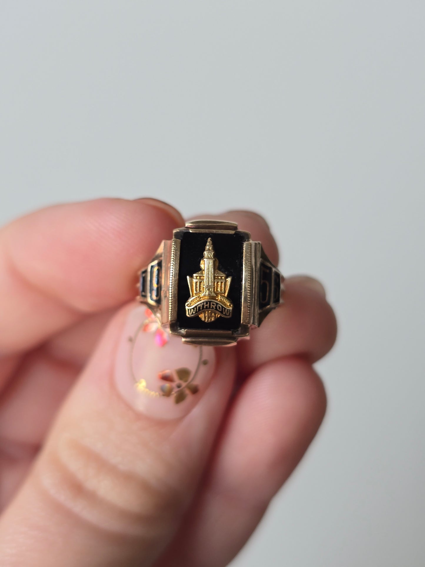 1956 10K Rose Gold Black Onyx & Enamel Withrow High School Class Ring