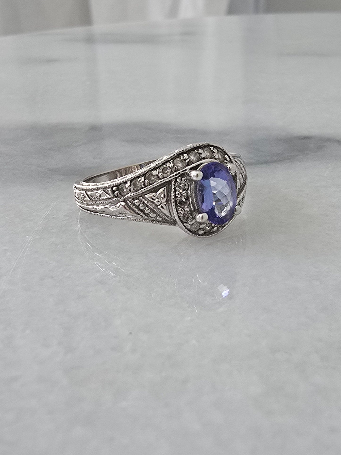 14k White Gold Tanzanite and Diamond Ring