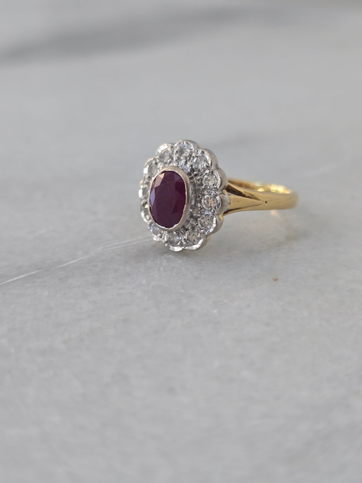 18k Diamond and Ruby Cluster Ring