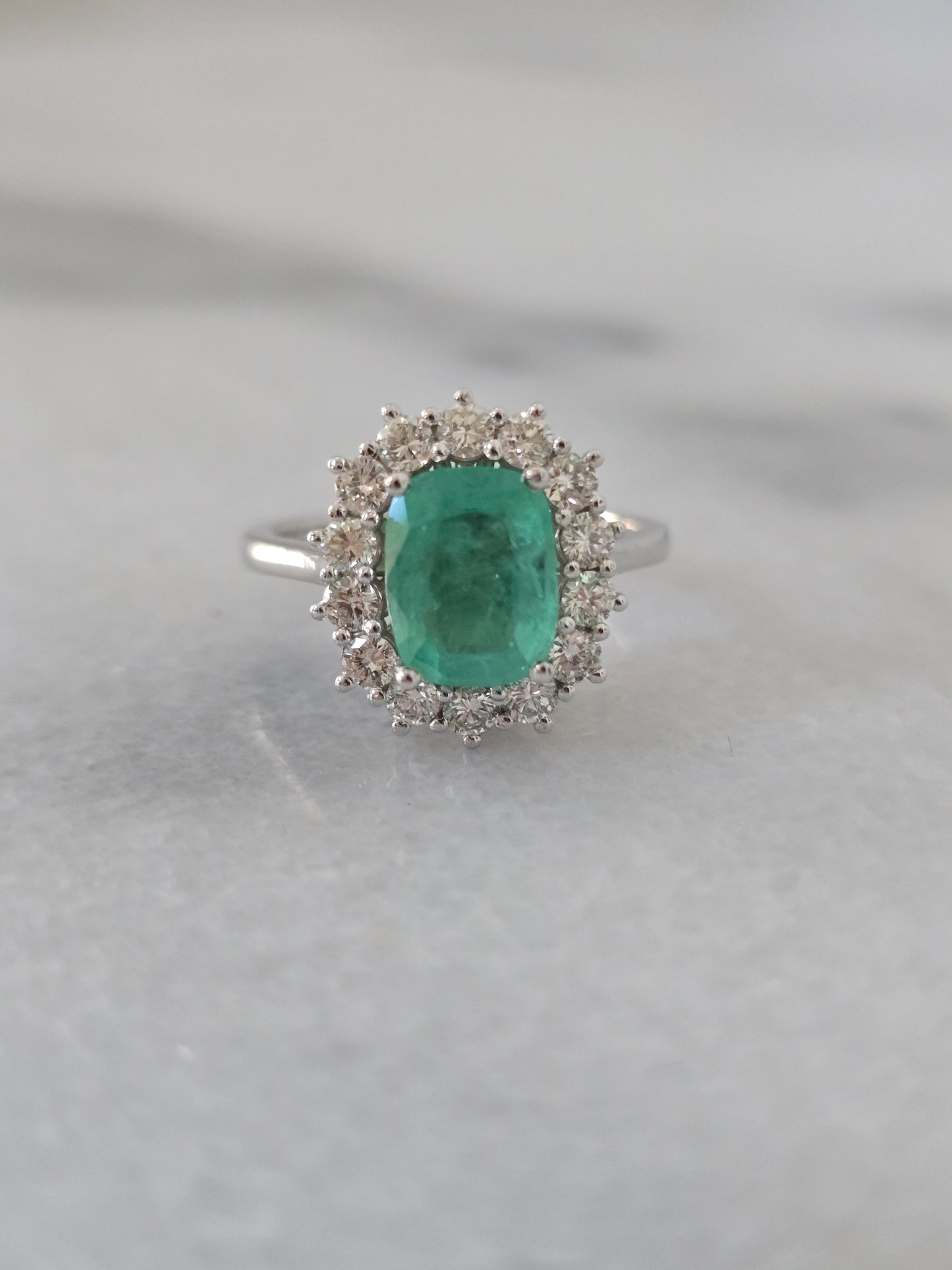18k White Gold 1.90 CT Emerald and Diamond Ring