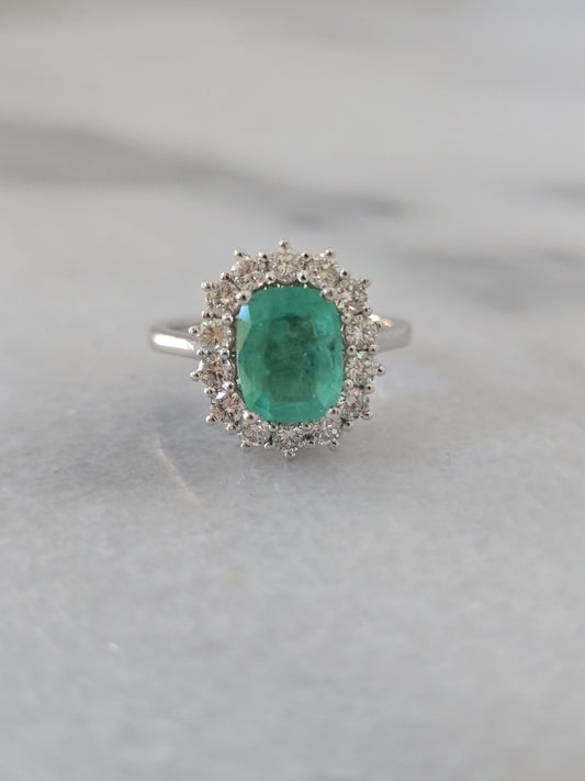 18k White Gold 1.90 CT Emerald and Diamond Ring