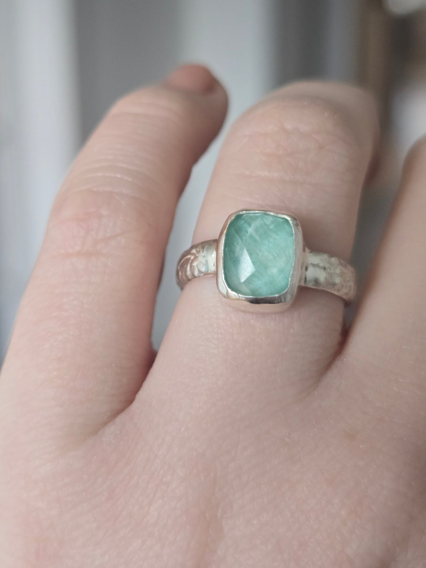 The Jardin Ring - Handcrafted Amazonite Floral Band – Size 7