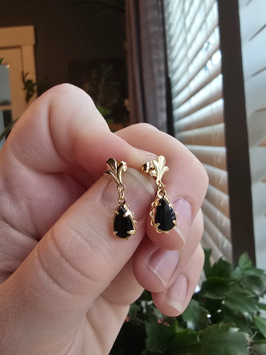 14K Gold and Onyx Earrings