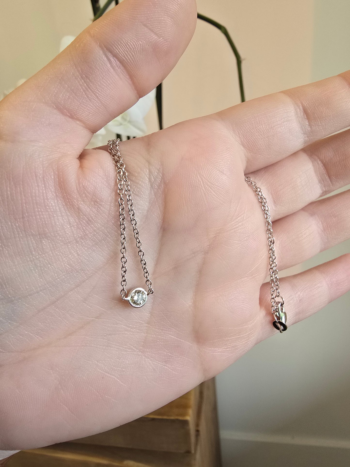 14K White Gold 0.32 CT Diamond Solitaire Necklace