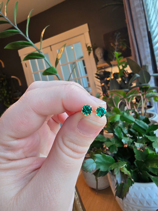 14K Gold and Green Glass Studs