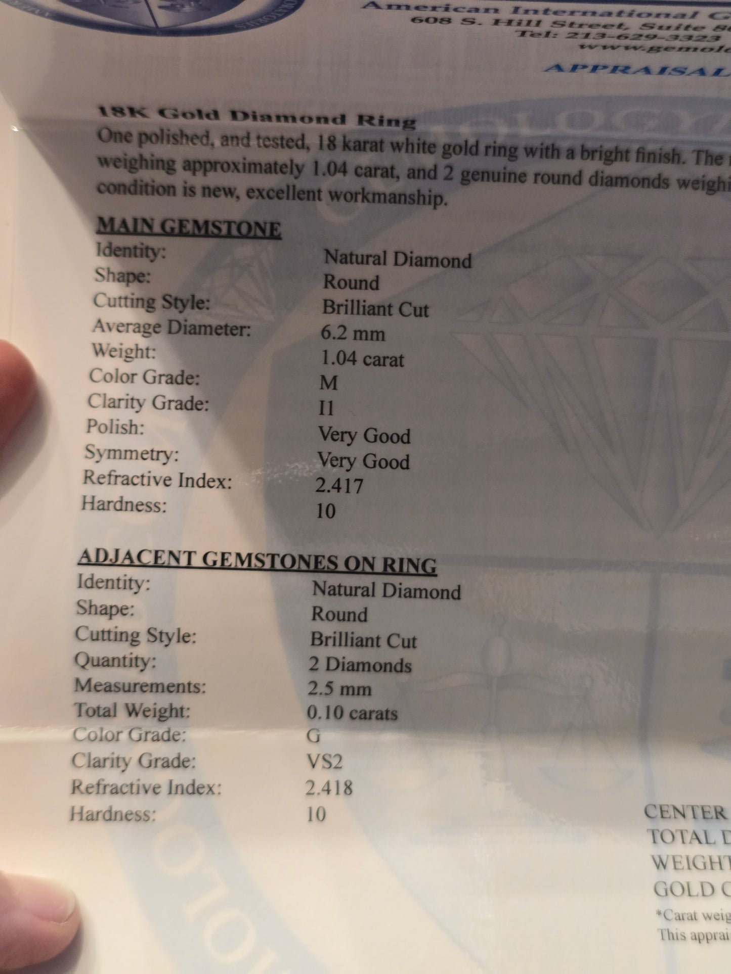 18kt White Gold 1.14ct Natural Diamond Ring