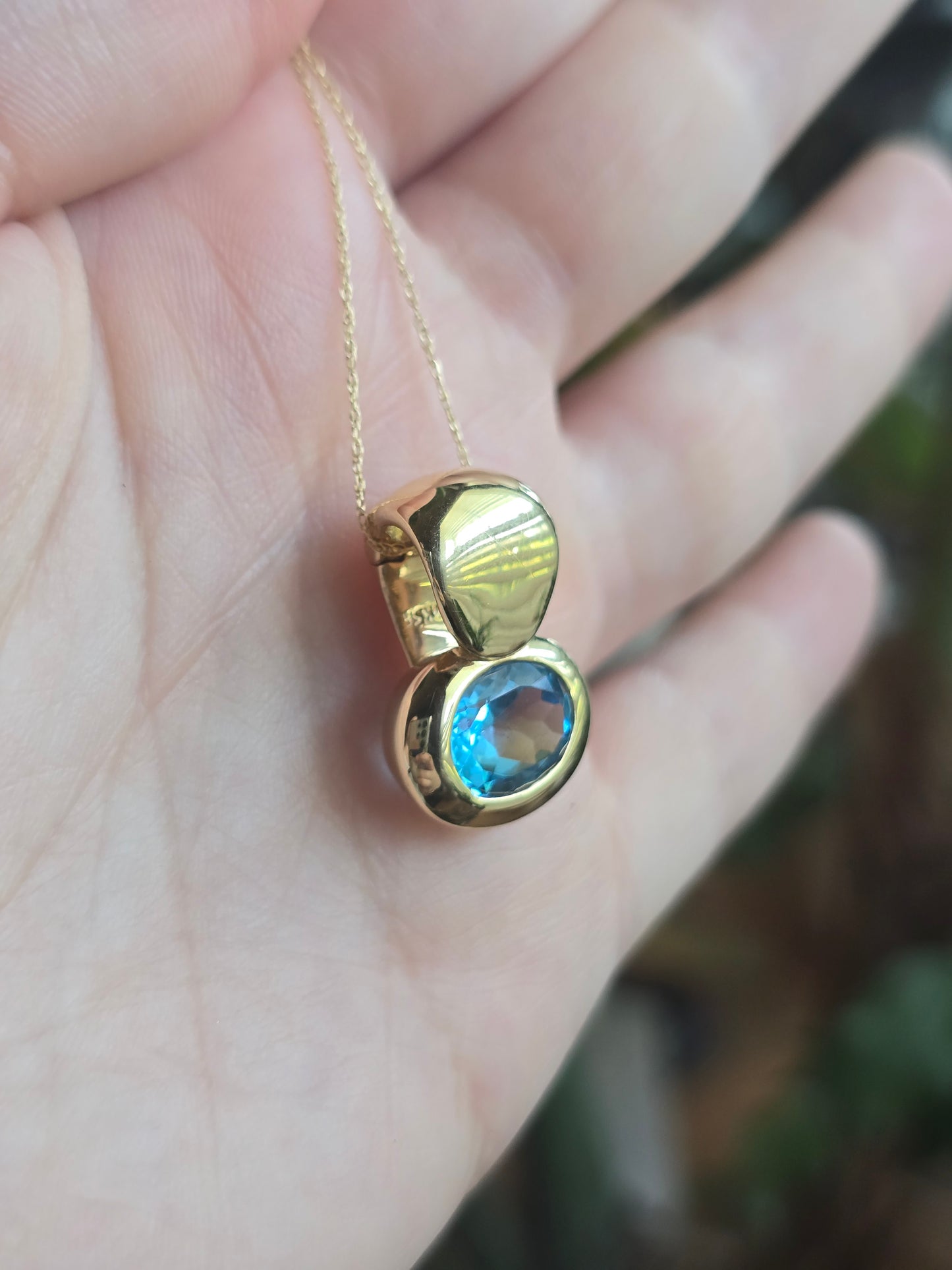 14K Swiss Blue Topaz Enhancer Pendant Necklace